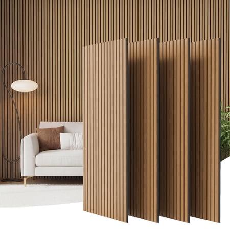 Garvee 4-Pack Acoustic Wood Slat Wall Panels 47.2x23.6in Sound Absorbing Panels for Wall 3D Interior Wall Decor - Teak