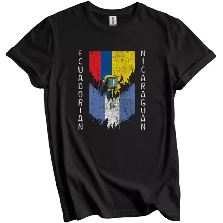 Gildan Ecuadorian Nicaraguan Flags Ripped Torn Ecuador Nicaragua T-Shirt Gift for Men Women Unisex Tee