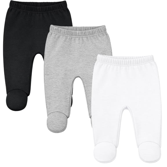 123 Bear Baby Soft Cotton Spandex Pants with Feet, Blue White Gray 3-Pack, Newborn