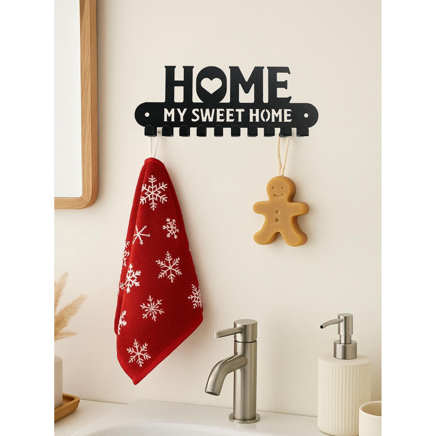 Wall Key Holder with Iron Hooks for Entryway Organizer Holiday Home Decor