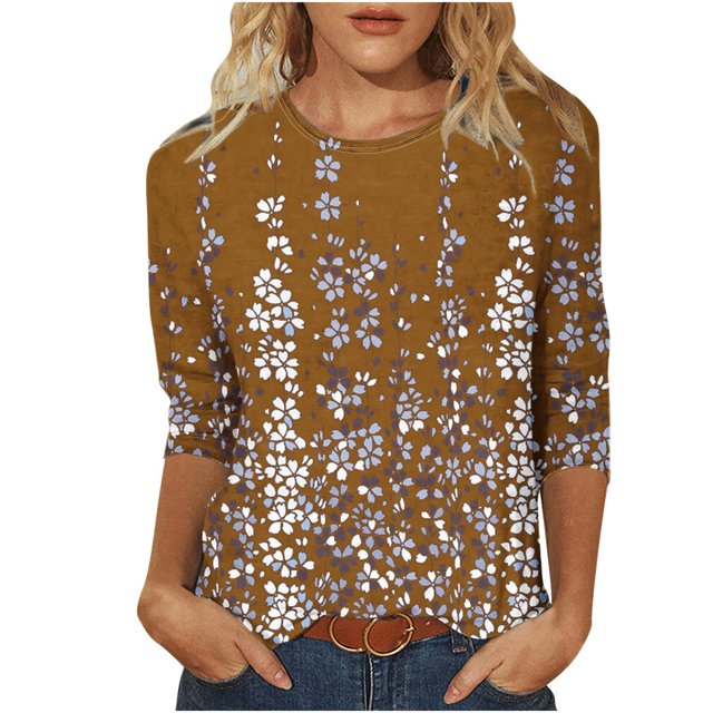 Birdeem Blouse pour Femmes T-Shirt Imprimé Mode Manches 3/4 Blouse Col Rond Hauts Décontractés