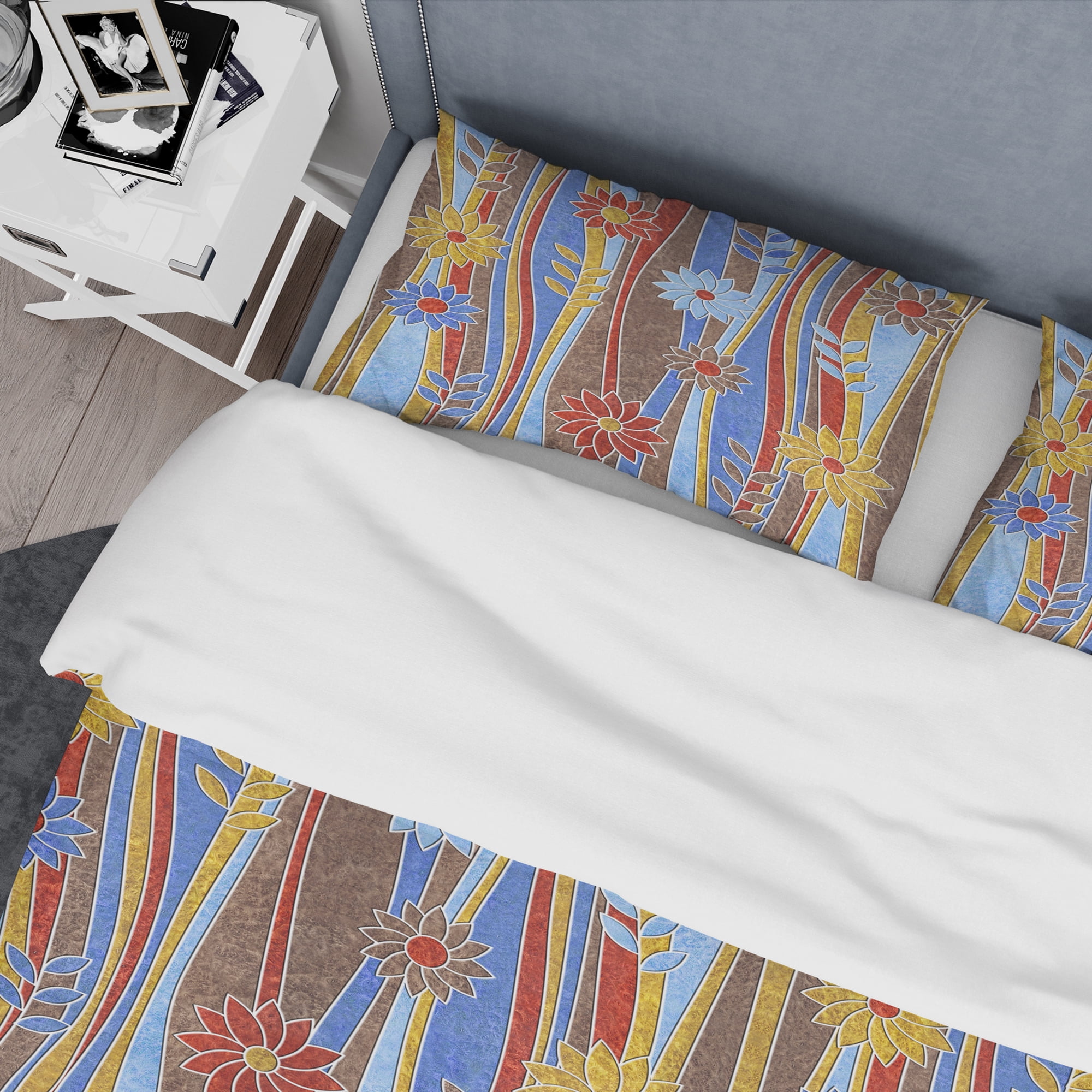 Designart 'Floral Retro Pattern III' Mid-Century Modern Duvet Cover Set
