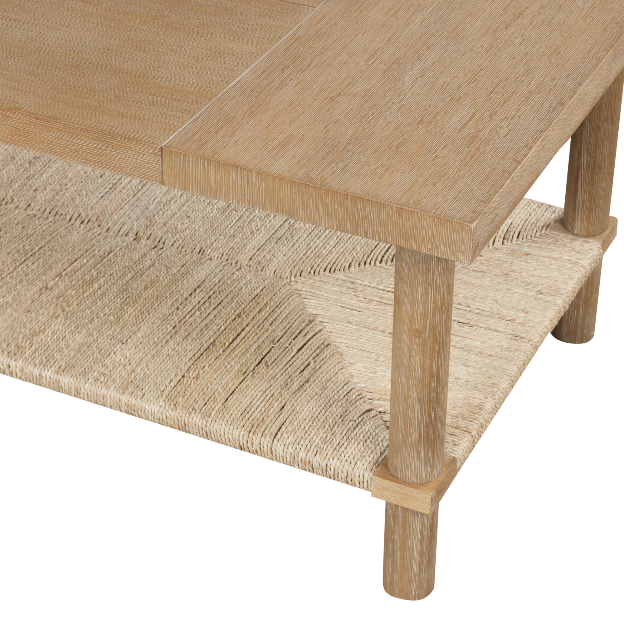 Nathan James Storage and Seagrass Accent Rectangle Coffee Table, Light Brown