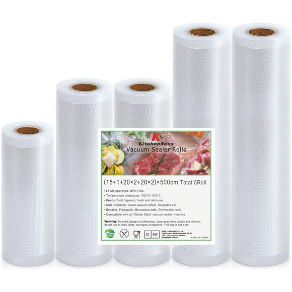 Food Vacuum Sealer Bags Rolls: 80 Feet Food Saver Bags 6 8 11 inch x 16' 5 Rolls Sac Sous Vide Vac Pack Seal Bag KitchenBoss