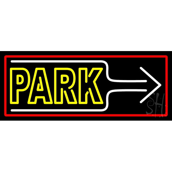 Park And Arrow With Red Border LED Neon Sign 13 x 32 - inches, Clear Edge Cut Acrylic Backing, with Dimmer - Bright and Premium built indoor LED Neon Sign for Bar decor.