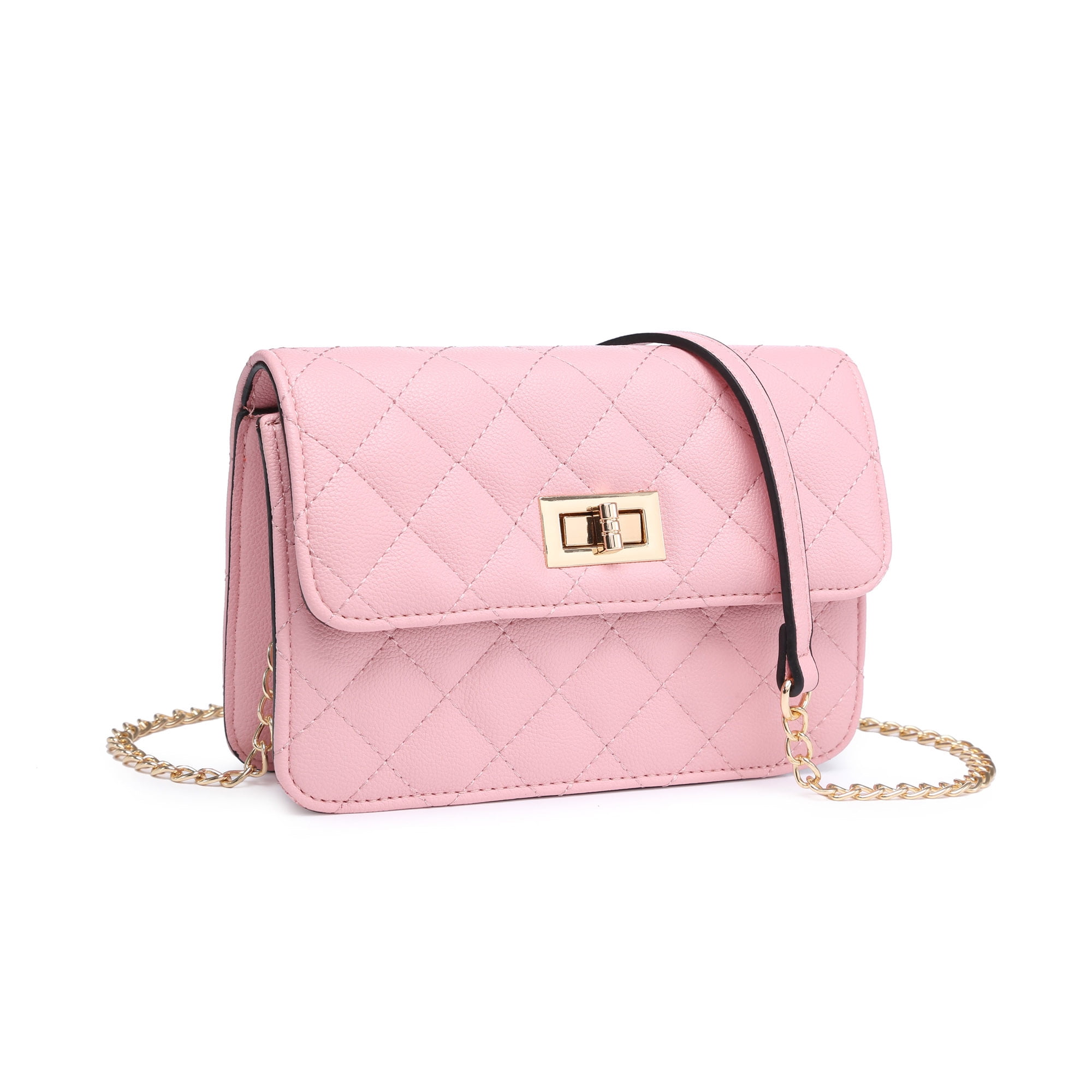 Poppy Womens Quilted Crossbody Bag Handbags Vegan Leather Purses for Women Shoulder Bag with Chain Strap, Women's, Size: One size, Pink
