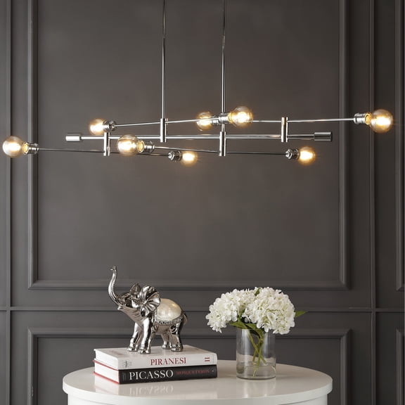 Ikon 63" 8-Light Mid-Century Modern Arm-Adjustable Iron Linear LED Pendant, Chrome