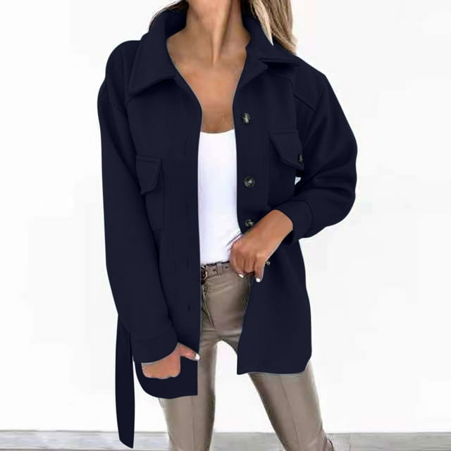 Pntutb Cárdigan de botones de lana informal para mujer con solapa de manga larga y abrigo de bolsillo tops Flash Picks Pntutb Pntutb-6057