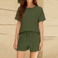 thumbnail image 5 of Two Piece Sets for Women Summer Crew Neck Lounge Short Sets Cap Sleeve Drawstring Sweatsuit with Pocket, 5 of 6