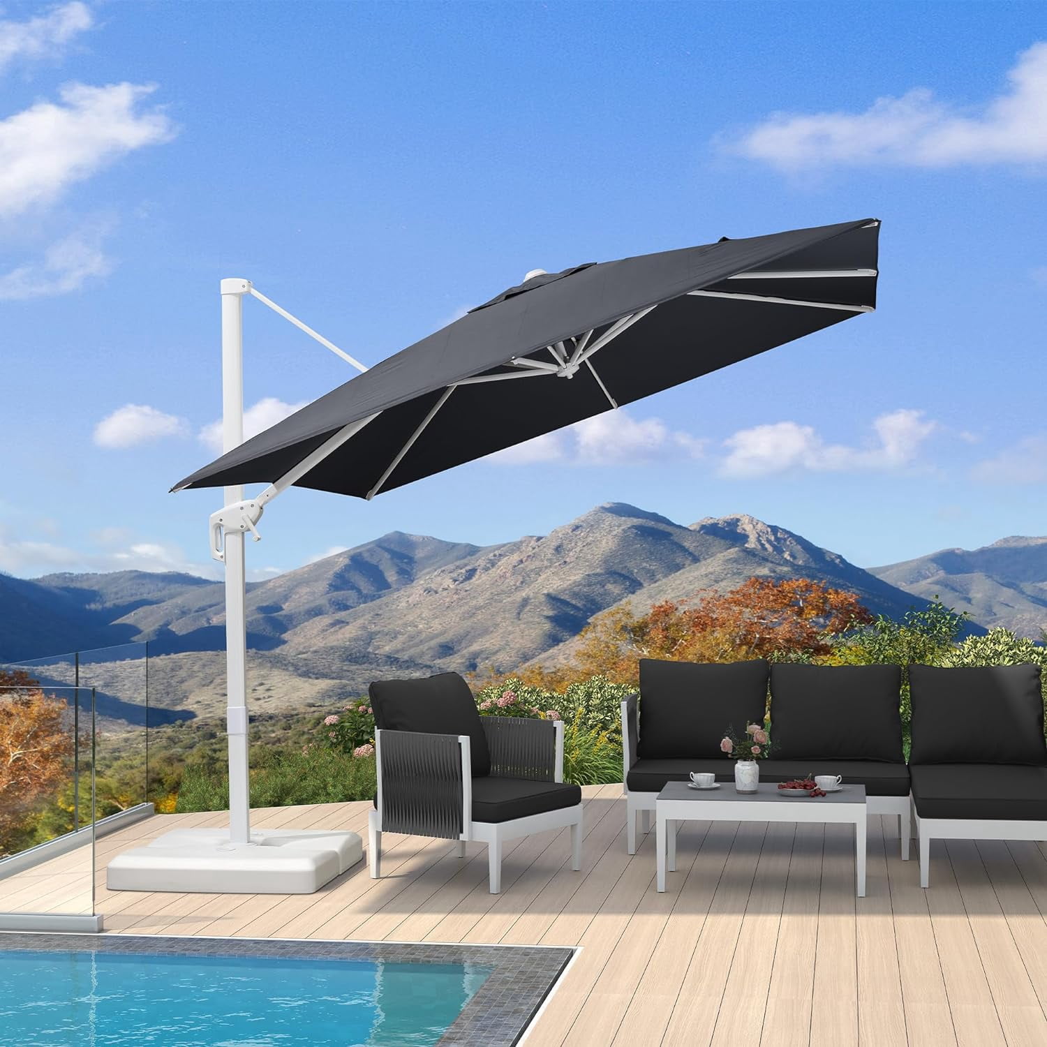 PURPLE LEAF 165 lbs Cantilever Umbrella Base, Heavy-Duty Outdoor Stand with 3D Design for Single Top Umbrellas - White
