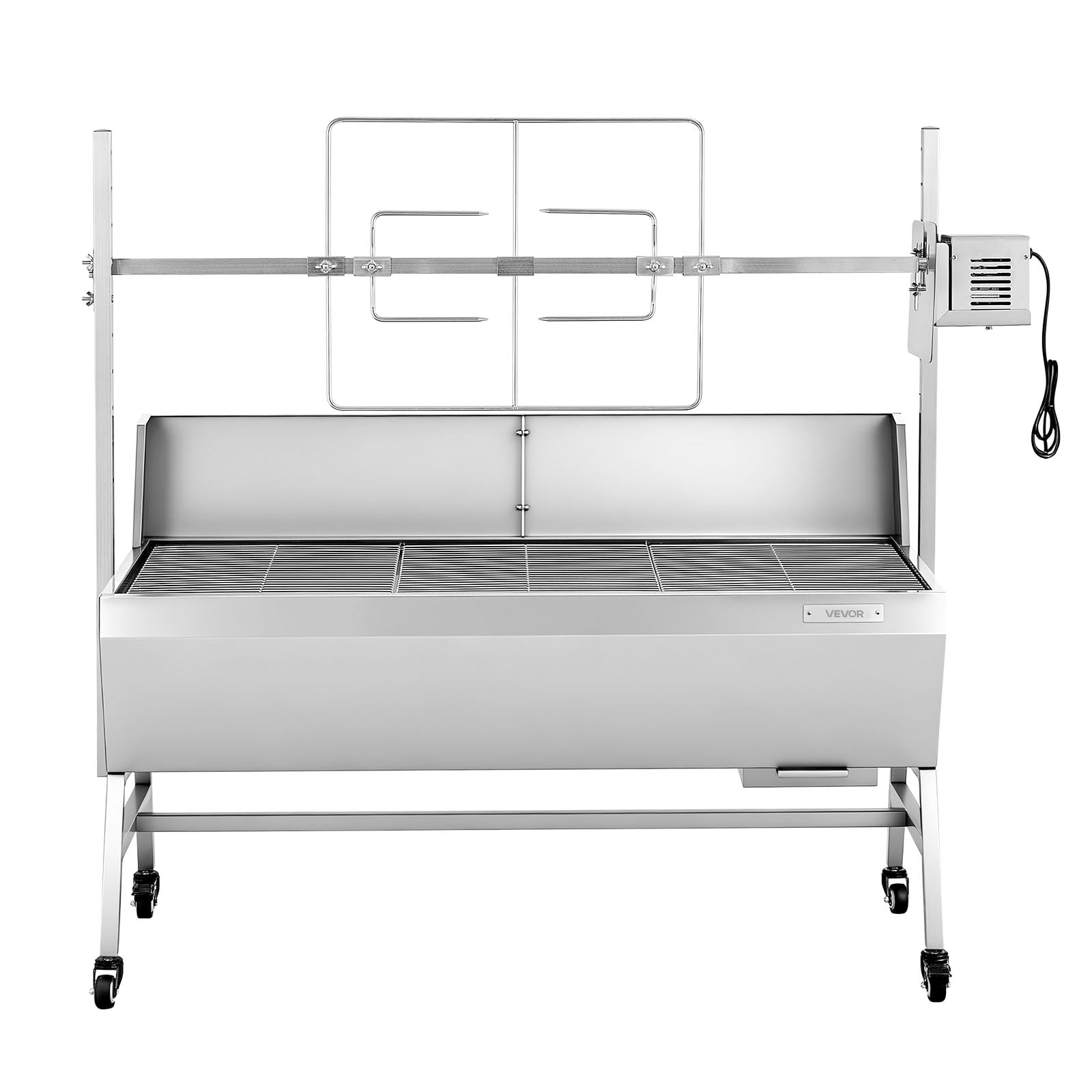 VEVOR Rotisserie Grill, 38W BBQ Outdoor Pig & Lamb Spit Roaster, Charcoal Spit Roaster with 132 LBS Capacity, Wheels & 4-Level Height,Stainless Steel Electric Rotisserie Grill Kit for Camping Outdoor