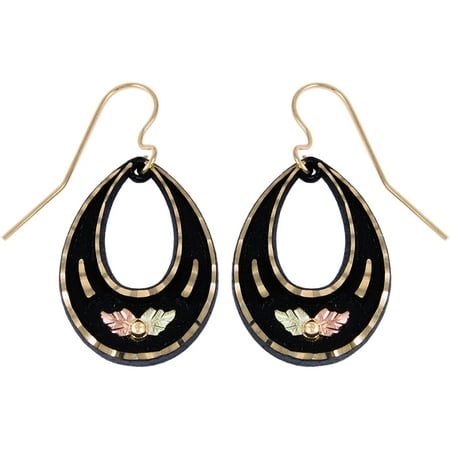 Black Hills Gold 10kt Gold Grape and 12kt Gold Leaf Accents Teardrop Earrings