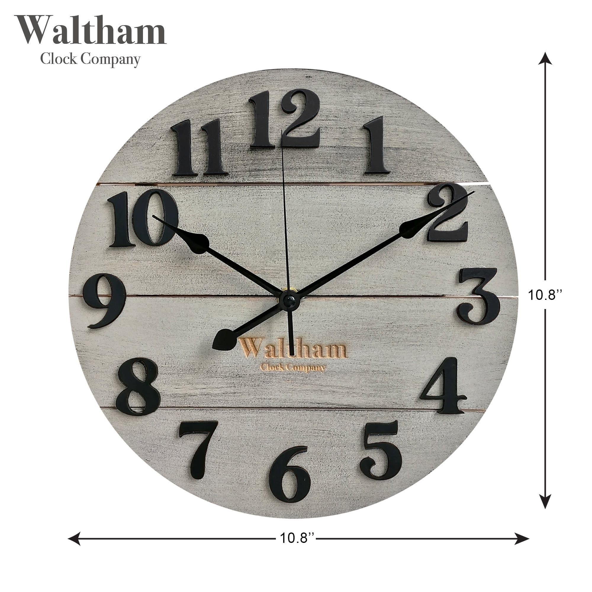 Waltham Real Wood Wall Clock, 12 inch, Battery Operated, Grey Finish - Made from Real Wood – not Particle Board or MDF- 100% Real Wood!