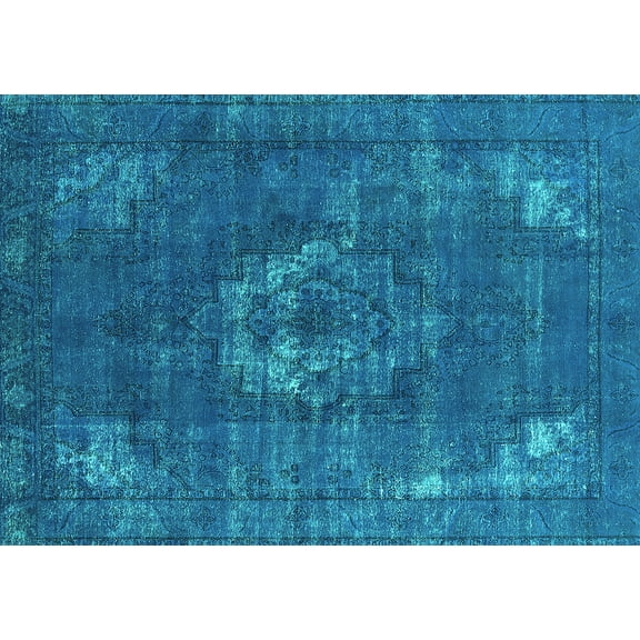 Ahgly Company Machine Washable Indoor Rectangle Persian Turquoise Blue Bohemian Area Rugs, 5' x 7'