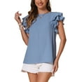 thumbnail image 4 of INSPIRE CHIC Ruffle Short Sleeve Blouse for Women's Round Neck Solid Casual Tops XS Blue Gray, 4 of 5