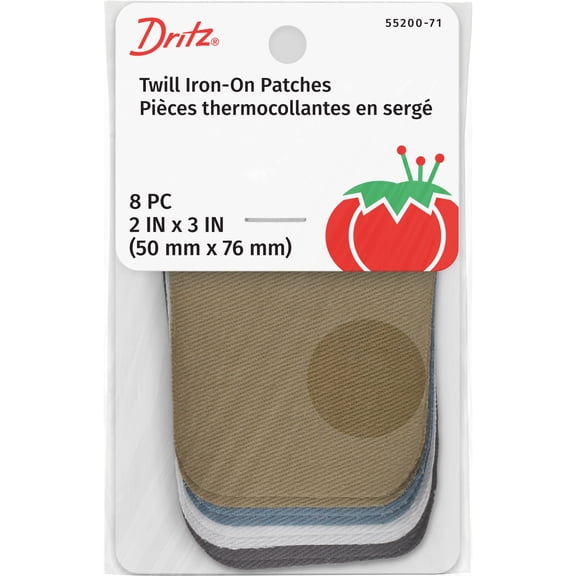 Dritz Twill Iron-On Patches, 2 x 3-Inch, 8 Count, Light Assorted Colors