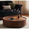 thumbnail image 4 of GUCOGUKA 39.3" Round Wood Coffee Table with Storage Drawers, Solid Wood Veneer Mid-Century Modern Fully Assembled for Living Room Office, Walnut, 4 of 17