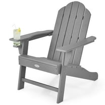 Patiojoy Adirondack Chair Outdoor with Cup Holde Weather Resistant Lounger Chair for Backyard Garden Patio and Deck Grey