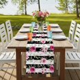 thumbnail image 4 of Table Runners 70 Inches Long Dress Scarves, Pink Roses Farmhouse Coffee/Dining/Kitchen Table Decor, Holiday Table Runner, Romantic Flowers Leaves Floral Black Stripes 13x70 Inch, 4 of 9