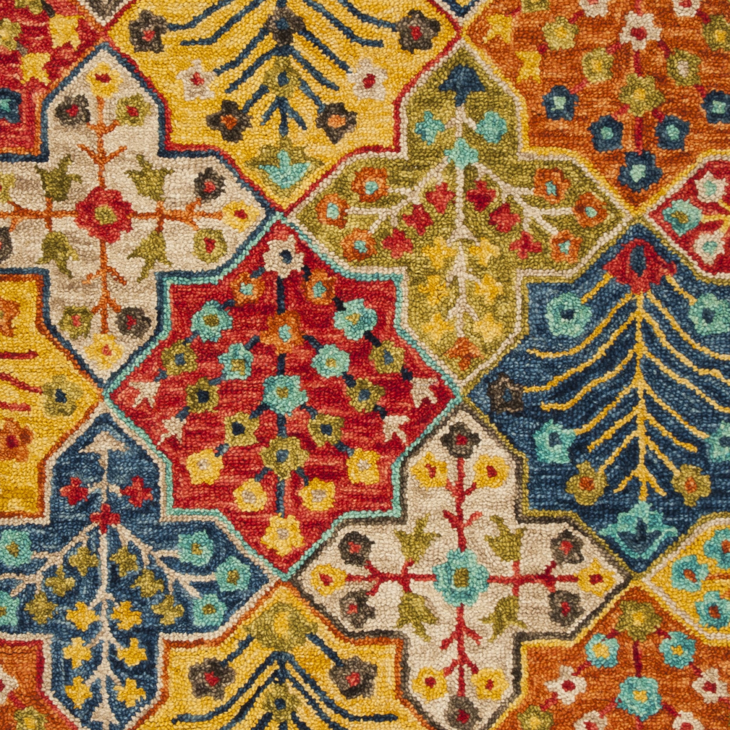 Safavieh Aspen Rug Collection Contemporary Boho Tufted Blue/Orange Geometric;Floral;Border Area Rugs, 3' x 5'