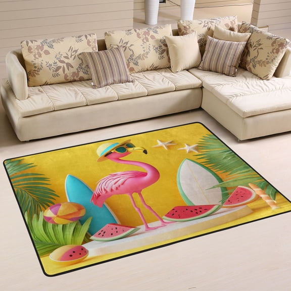 Non-Slip Area Rug 36"x24" Indoor Washable Floor Mats Carpet Printed for Living Room, Bedroom, Home Decor A Pink Flamingo