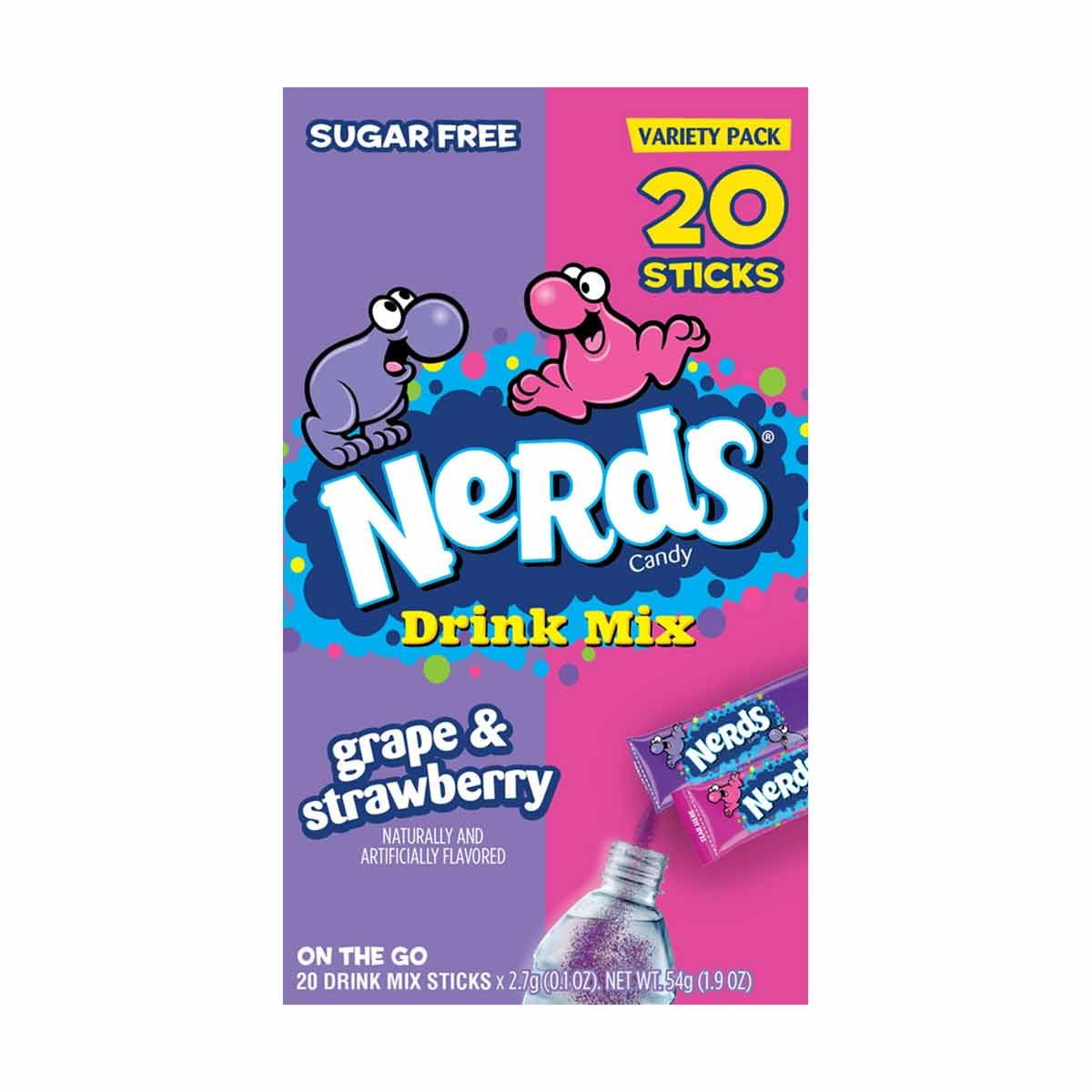 Nerds Zero Sugar Grape & Strawberry Pack Singles-to-Go Powdered Drink Mix, 20 Ct