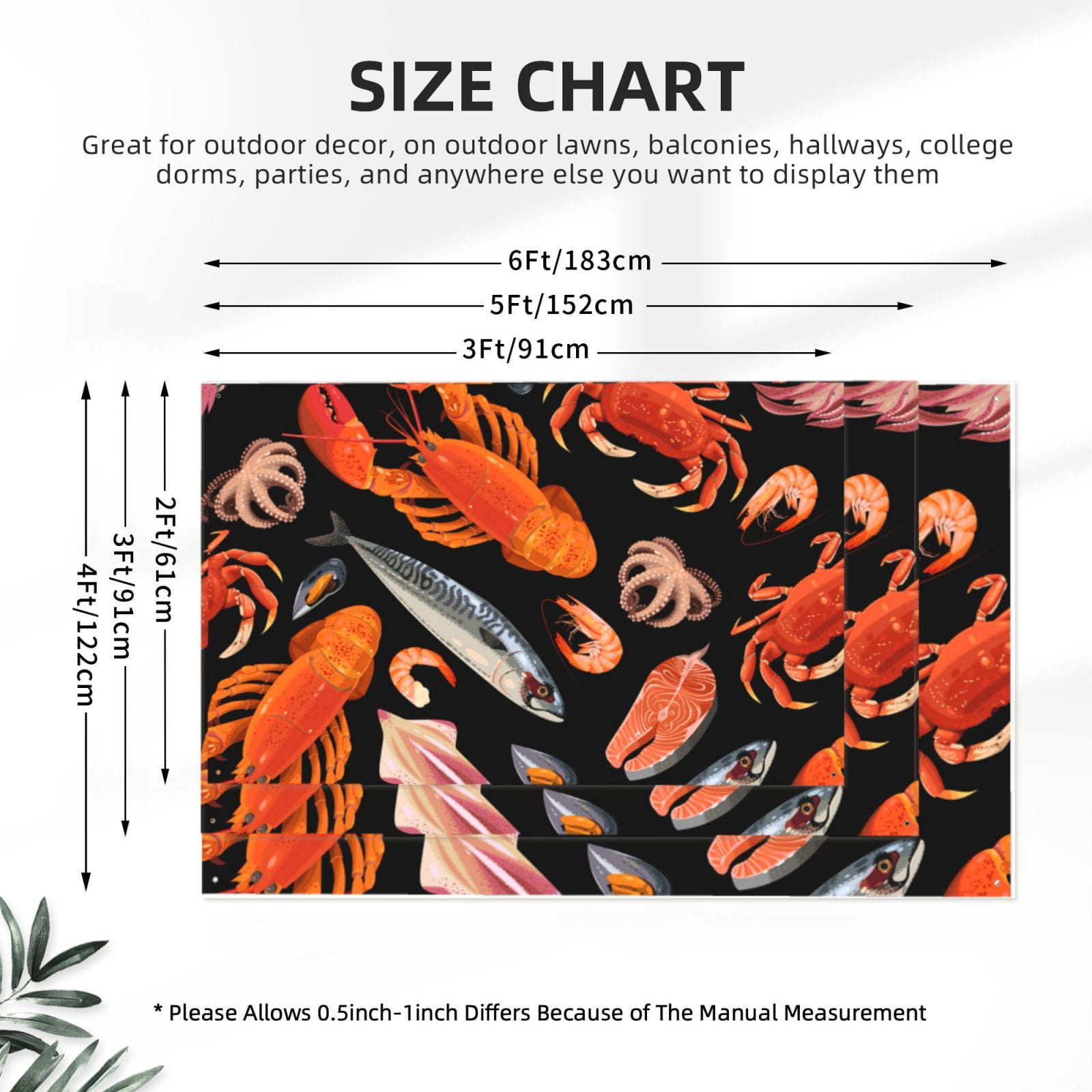 Seafood Pattern Crayfish Crab Shrimp Four Hole Decorated Banner Flag for Garden Yard Home Decoration Indoor Outdoor 4x6 Ft