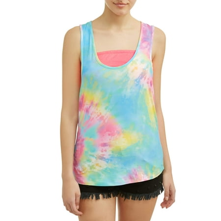 Juniors' Printed Yummy Knit Tank & Bandeu Bra 2Fer