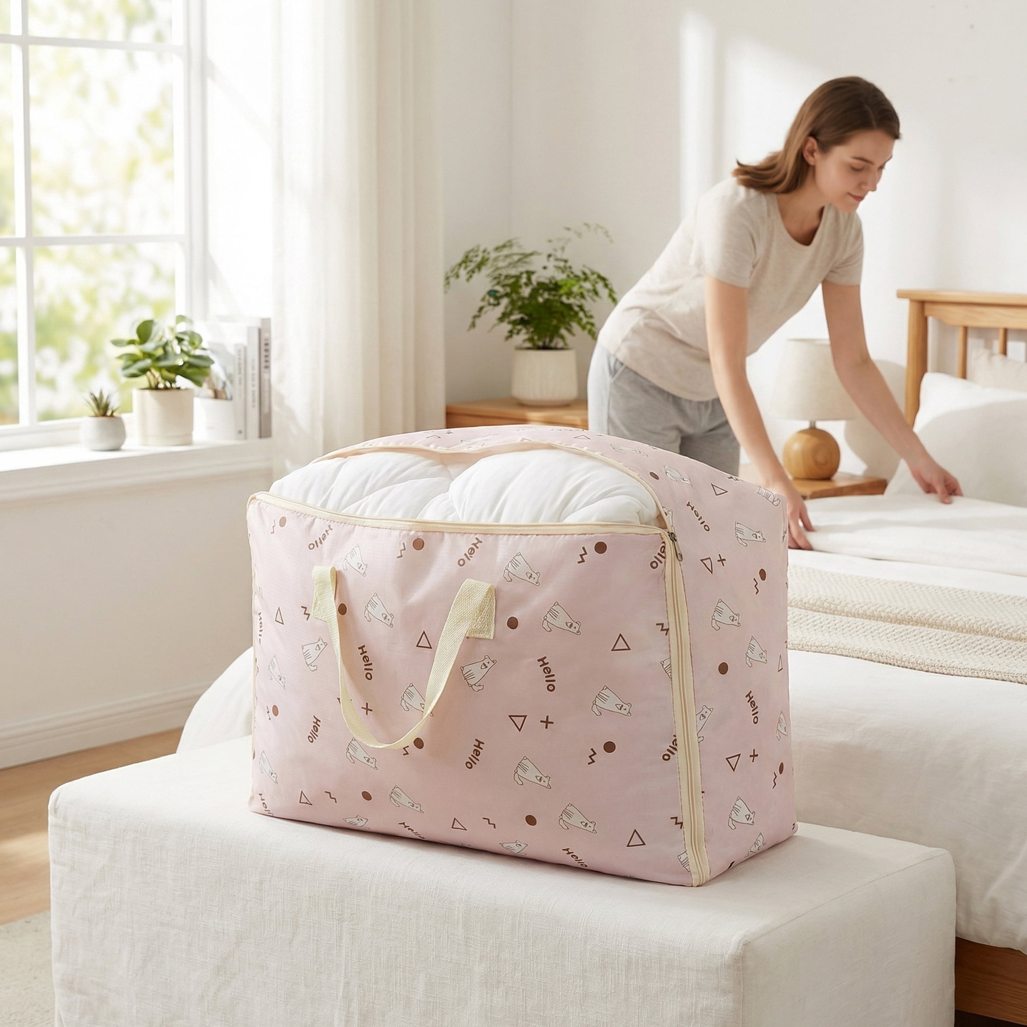 Unique Bargains Clothes Storage Bags for Organizing Clothing Light Pink 23.2"x15.7"x9.4"