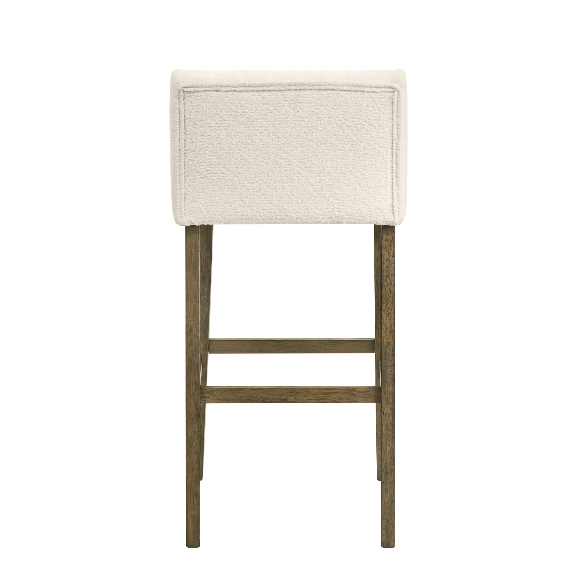 Fauna Modern Transitional Wood Bar Height Kitchen Bar Stool in Putty Brown Finish with White Boucle Fabric Upholstered Seat - Set of 2