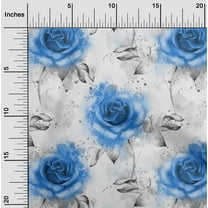 oneOone Cotton Poplin Twill Medium Blue Fabric Leaves & Rose Watercolor Sewing Fabric By The Yard Printed Diy Clothing Sewing Supplies 56 Inch Wide