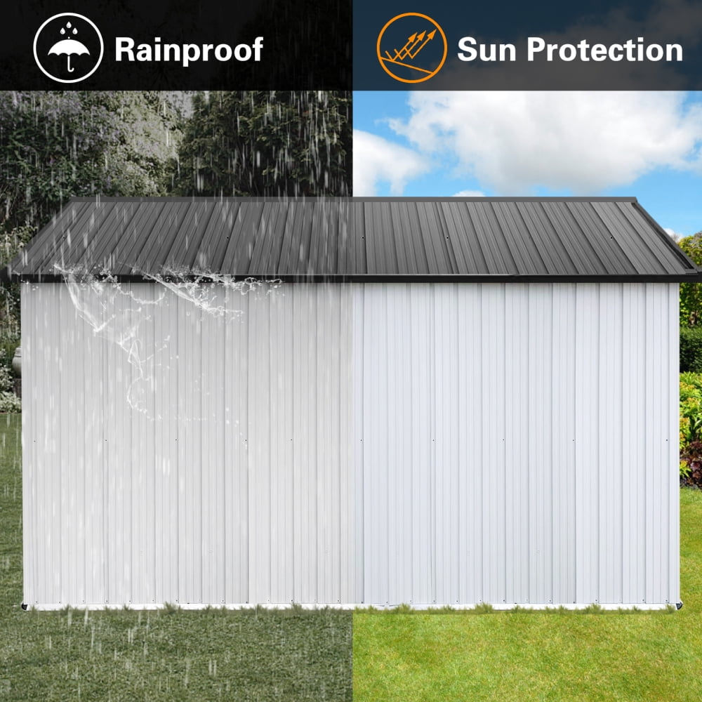 Sleek White & Grey 10ft x 12ft Metal Garden Shed – The Ideal Outdoor Storage Solution! Enjoy Ample Space and Stylish Design to Keep Your Tools and Garden Gear Organized and Protected!