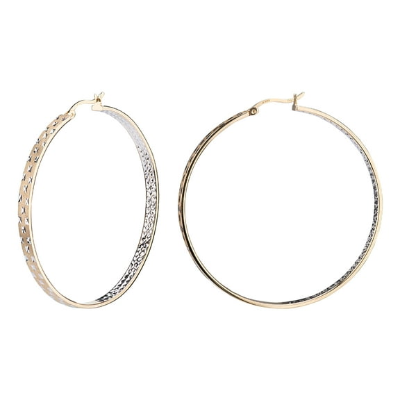 Two-Tone Sterling Silver Gold Plated 50mm Click-Top Hoop Earrings with Inside and Out Diamond Cut