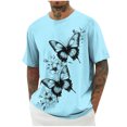 thumbnail image 2 of Mens Shirts Plus Size under $5 Short Sleeve Round-Neck Print Breathable Casual Blouses Pullover Tops Solid Basic Tee Light Blue M, 2 of 5