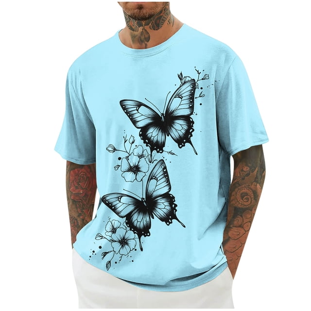 Camisetas de Manga Larga para Hombre de Algodón, Impresión Cuello Redondo Moda Casual Camisetas de Manga Corta para Diario Y Casual