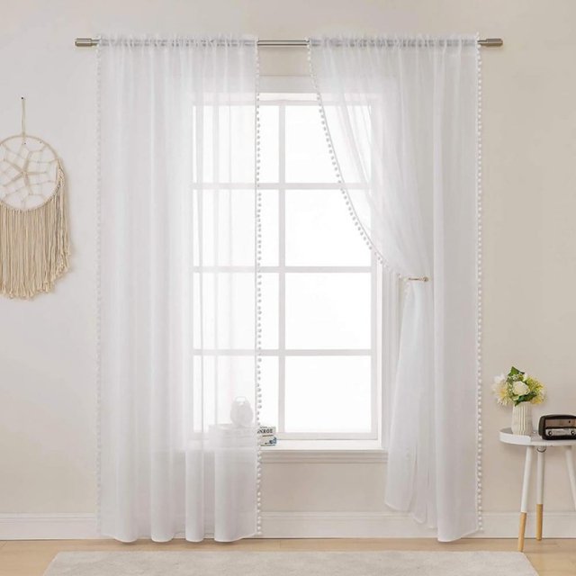 1pcs Sheer Rod Pocket Curtain Panel For Bedroom Living Room Pure Color Translucidus Sheer Cotton Linen Lace Window Screen Fashion Home Decor Window Clear Valance