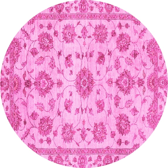 Ahgly Company Indoor Round Abstract Pink Modern Area Rugs, 5' Round