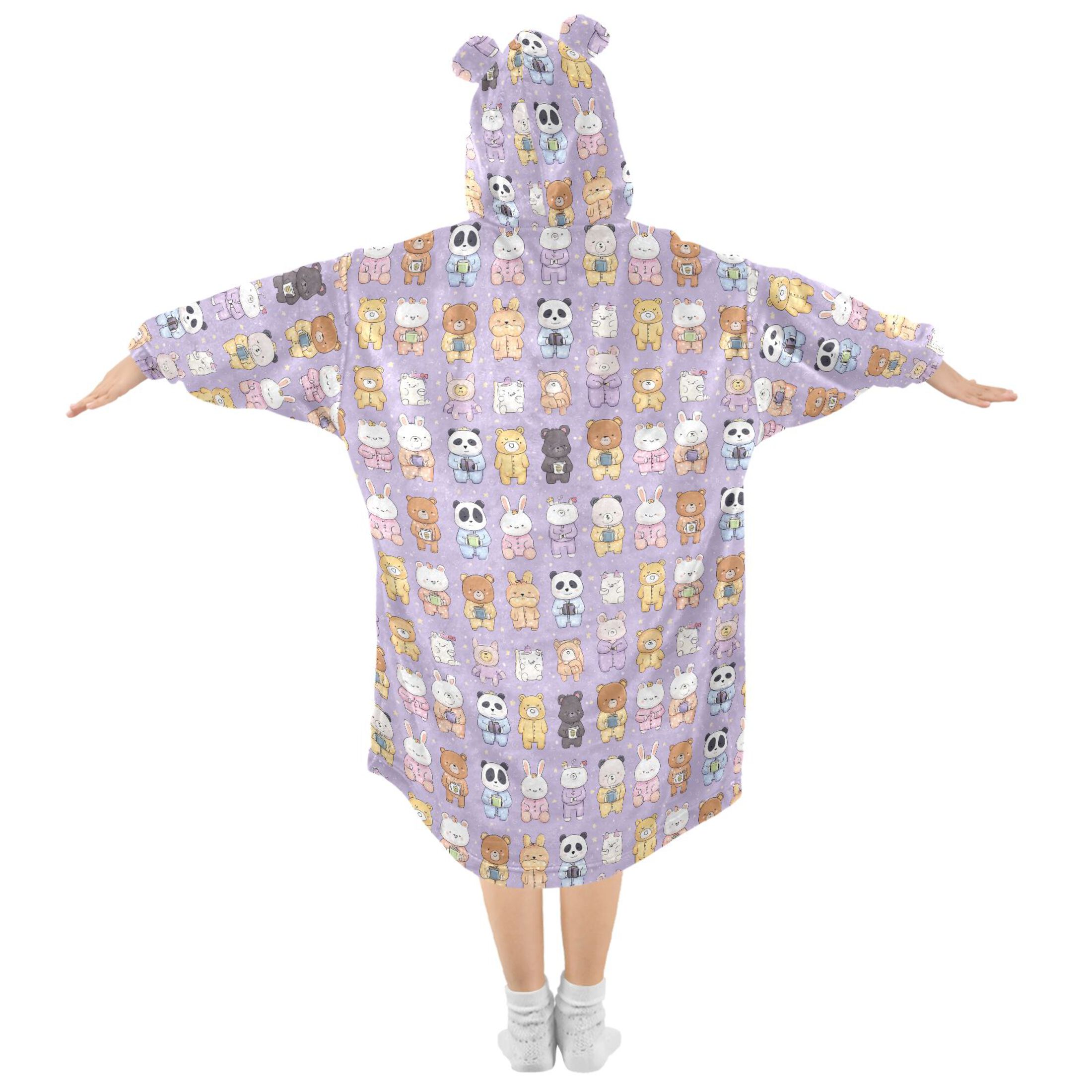 Wearable Blanket Hoodie for Kids Cute Animals in Pajamas Flannel Hooded Blanket with Pockets and Sleeves Suitable for Boys and Girls