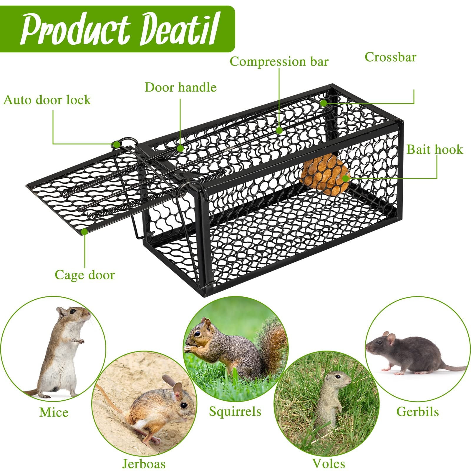 1Pc Heavy Duty Humane Live Mouse Trap,Rust Resistant Metal Mesh Rat Trap Cage,Reusable Automatic Door Live Catch Trap for Outdoor GardenBarn,Farm,Pest Control,Safe for Kids and Pets,9.06"×4.52"×4.52"