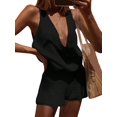 thumbnail image 3 of Women'S 2 Piece Outfits Deep V Neck Sleeveless Tank Tops and Shorts Summer Vacation Sets Black L, 3 of 7
