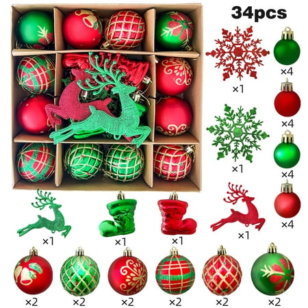 Christmas Ball Ornament Set, 34 Pieces Christmas Tree Ornaments For Christmas Tree Decoration Multicolor Shatterproof Christmas Balls For Holiday Party Wreath Garland Home Interior Decoration Gifts