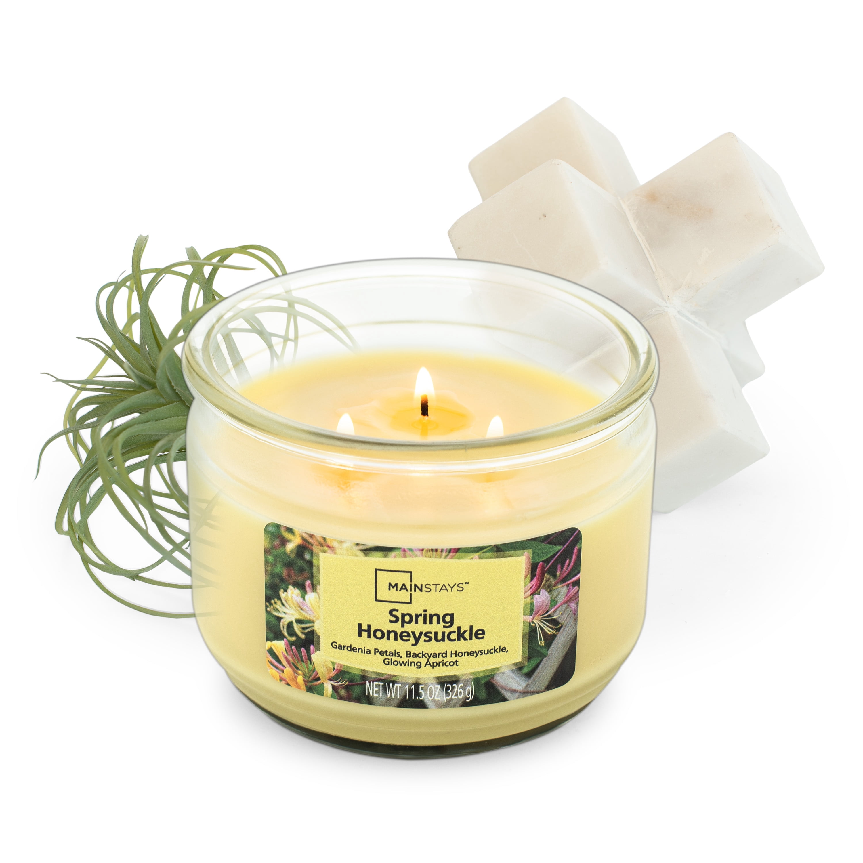 Mainstays Spring Honeysuckle Scented 3-Wick Glass Jar Candle, 11.5 oz
