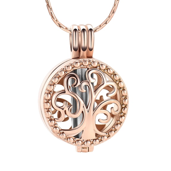 Stainless Steel Round Tree of Life Urn Pendant Cremation Jewelry for Ashes Holder Memory Necklace Memorial Jewelry