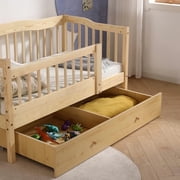Pine Toddler Bed with Safety Side Rails & Bottom Drawer, Timeless Design for Nursery/Kids Bedroom