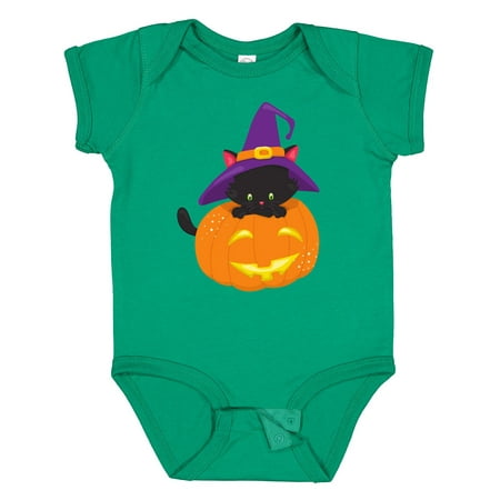 

Inktastic Black Cat Pumpkin Cat With Witch Hat Halloween Boys or Girls Baby Bodysuit