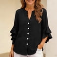 thumbnail image 5 of ClodeEU Womens Ruffle 3/4 Sleeve Blouse Tops ,V Neck Business Casual Blouses Shirts with Buttons Black,Womens Plus XXL, 5 of 7