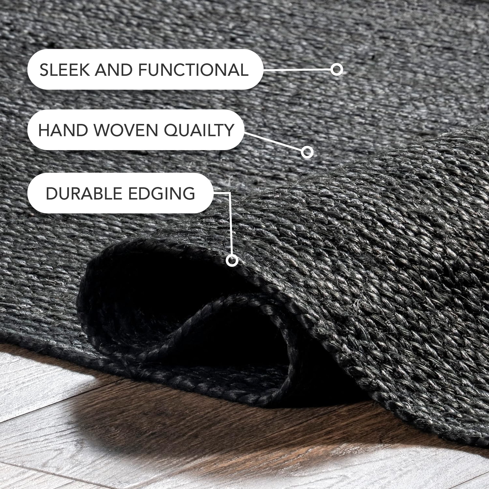 nuLOOM Rigo Hand Woven Farmhouse Jute Area Rug, 9' 6" x 13' 6", Black