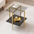 thumbnail image 1 of Rectangle Coffee Table Mid-Century Modern Design L W x H for Living Room - Structure Amber Glass Top and Walnut MDF Shelf Sleek Conical Metal Legs with Gold Finish, 1 of 8