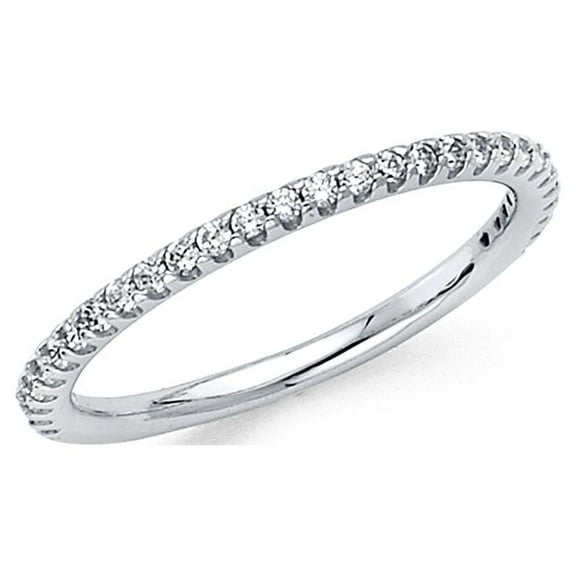 CZ Semi Eternity Wedding Band 14k White Gold Bridal Round CZ Band Anniversary CZ Delicate Ring Size 7