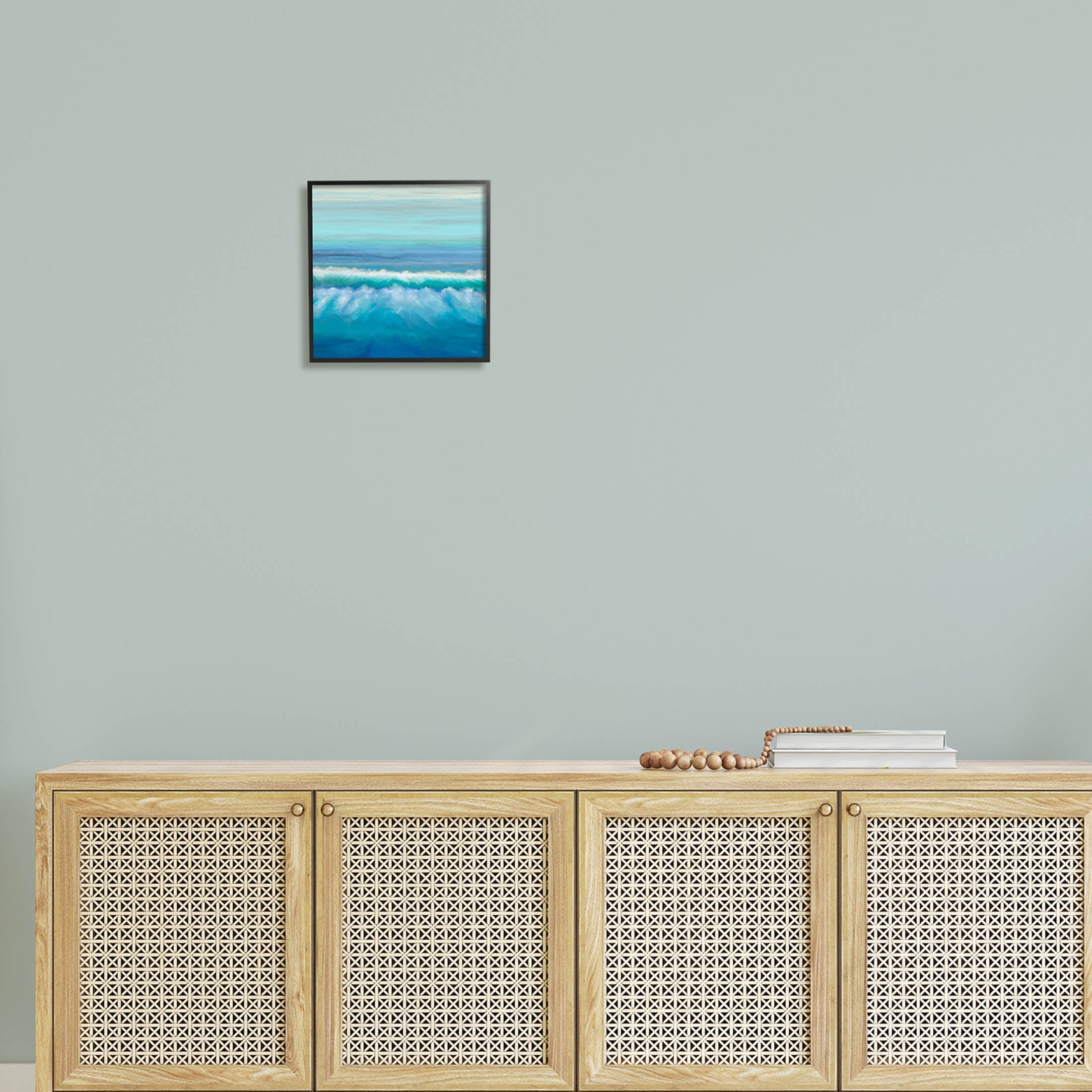 Nautical Ocean Rolling Waves Coastal Painting Black Framed Art Print Wall Art